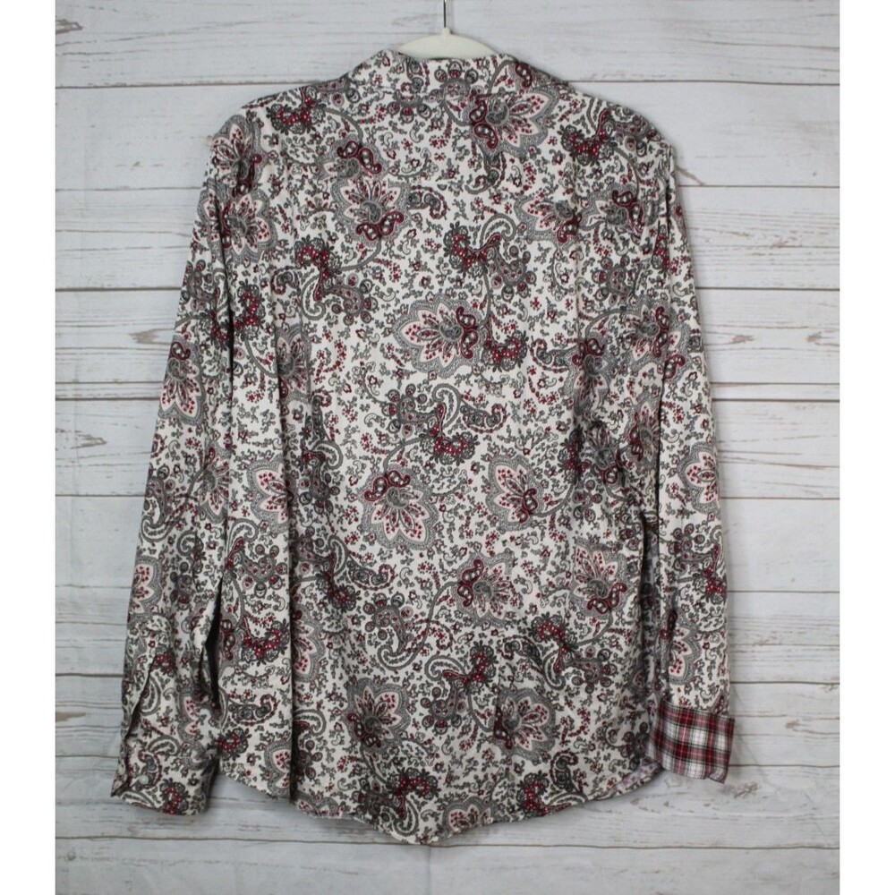 Chaps No Iron Button Front Shirt Top Size XL Paisley Red Black Long Sleeve - Picture 3 of 6